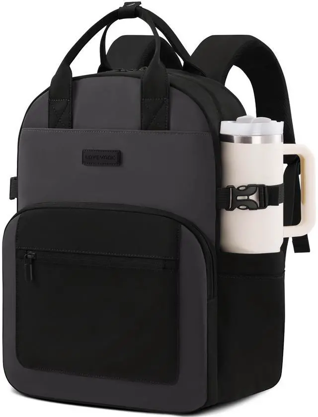 Main image of LOVEVOOK Laptop Backpack for Women - Stylish Work Backpack with Large Cup Holder, Waterproof College Teacher Backpack, Dark Grey, 15.6Inch