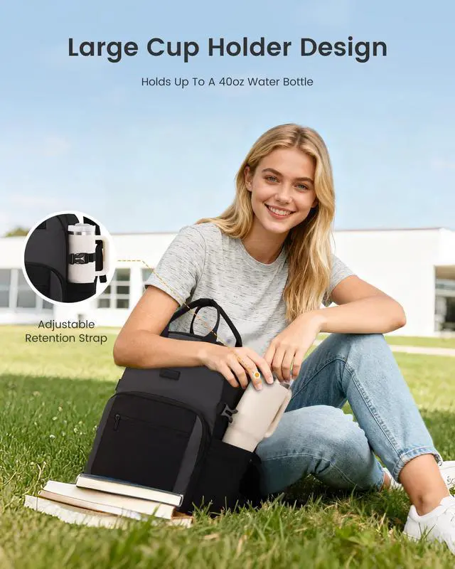 Alt view image 2 of 5 - LOVEVOOK Laptop Backpack for Women - Stylish Work Backpack with Large Cup Holder, Waterproof College Teacher Backpack, Dark Grey, 15.6Inch