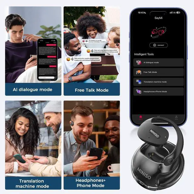 Alt view image 4 of 5 - MINISO X15 PRO Translation Earbuds Open Ear Headphone Bluetooth 5.4 OWS AI Headphones Support 148 Languages Wireless Ear Buds with Earhooks IPX5 Waterproof Bluetooth Blackwith AI