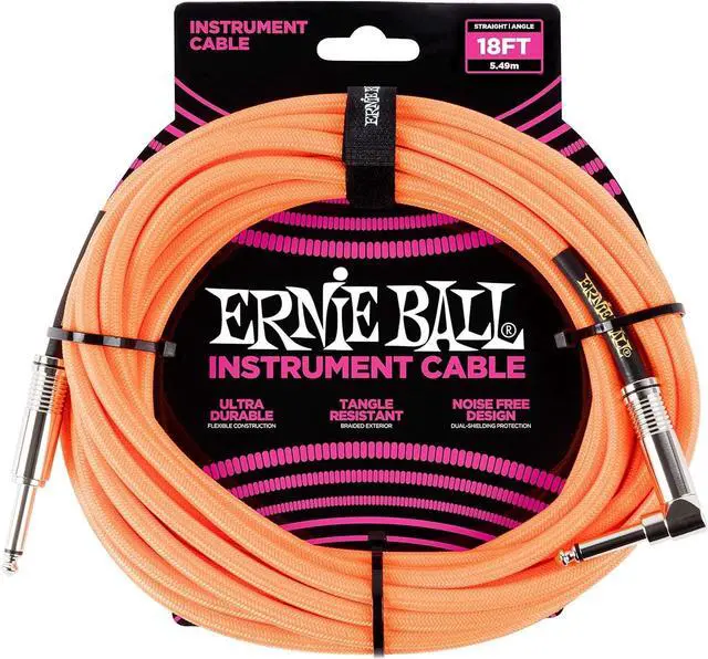 Alt view image 2 of 4 - Ernie Ball Braided Instrument Cable Set Straight/Angle Length 18ft in Neon Orange (P06084) - Pack of 2