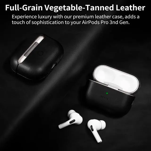 Alt view image 2 of 5 - Belemay Handcrafted Full-Grain Vegetable-Tanned Leather Case for AirPods Pro 3rd Gen (2025), Classy Two-Tone Effect, Natural Patina, Compatible with MagSafe, Compatible with Airpods