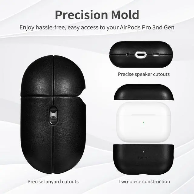 Alt view image 5 of 5 - Belemay Handcrafted Full-Grain Vegetable-Tanned Leather Case for AirPods Pro 3rd Gen (2025), Classy Two-Tone Effect, Natural Patina, Compatible with MagSafe, Compatible with Airpods