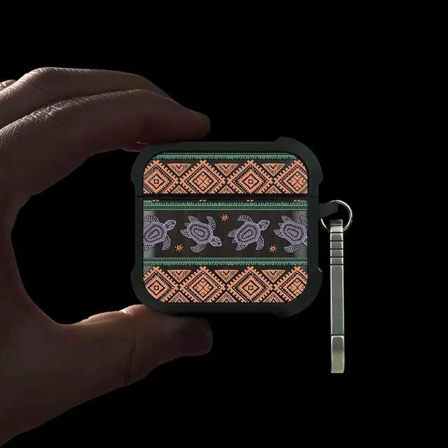 Alt view image 2 of 5 - Patterit for AirPods 4 Case (2024) (USB-C), Shockproof Cover with Quick Released Keychain, Compatible with AirPods 4th Generation, Natural Wood Hand-Drawn (Turtle Voyage) Dark Wood