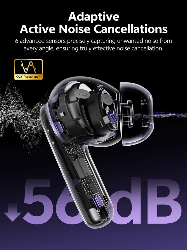 Alt view image 3 of 5 - QCY MeloBuds N70 Aadptive Hybrid Active Noise Cancelling Wireless Earbuds