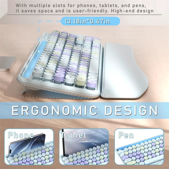 Alt view image 4 of 5 - Wireless Keyboard and Mouse Combo with Phone Holder (Light Blue)