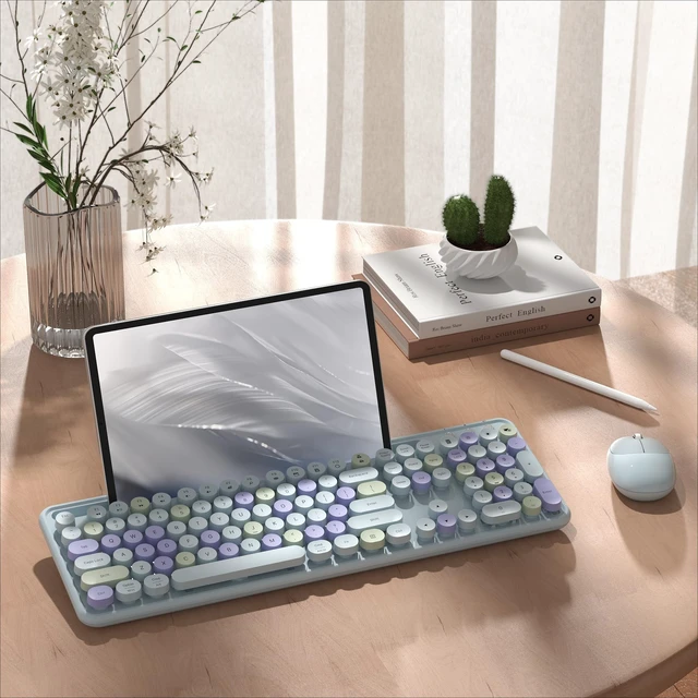 Alt view image 3 of 5 - Wireless Keyboard and Mouse Combo with Phone Holder (Light Blue)