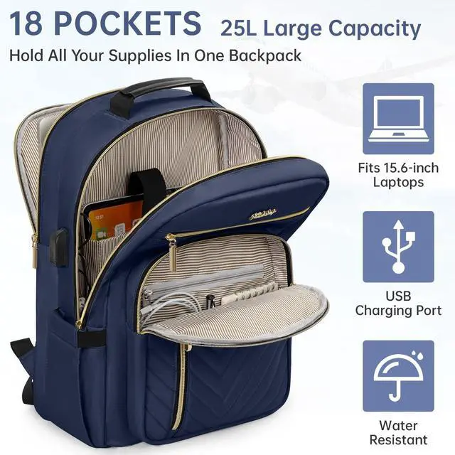 Alt view image 2 of 5 - WELIDAY 15.6 Inch Laptop Backpack for Women, Large Capacity Travel Backpack Purse with Multiple Pockets and Compartments Work Business Backpacks Teacher Bags, Blue