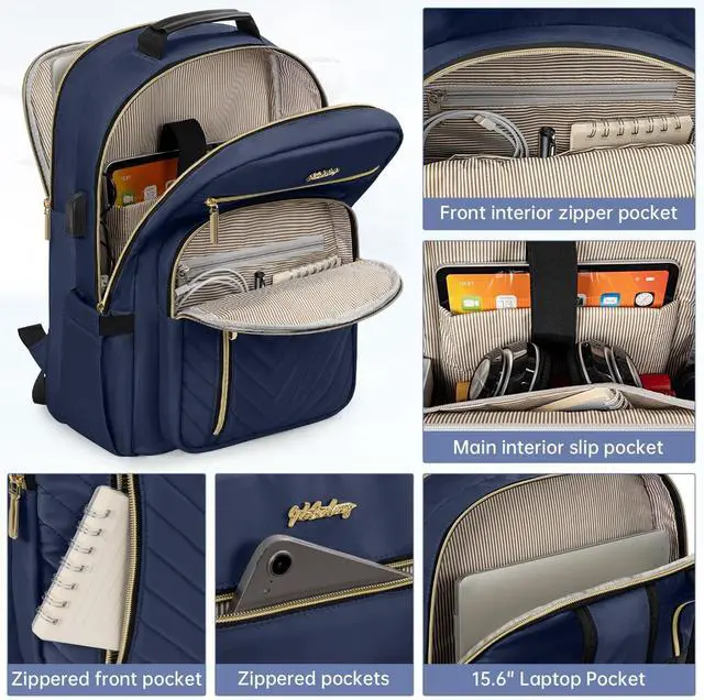 Alt view image 4 of 5 - WELIDAY 15.6 Inch Laptop Backpack for Women, Large Capacity Travel Backpack Purse with Multiple Pockets and Compartments Work Business Backpacks Teacher Bags, Blue