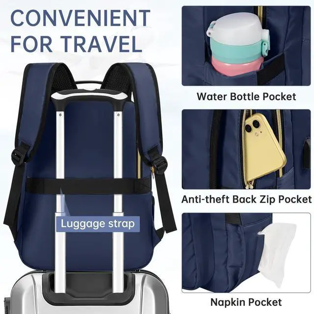 Alt view image 5 of 5 - WELIDAY 15.6 Inch Laptop Backpack for Women, Large Capacity Travel Backpack Purse with Multiple Pockets and Compartments Work Business Backpacks Teacher Bags, Blue