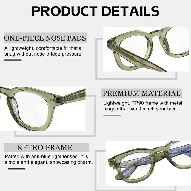 Alt view image 5 of 5 - SIPHEW Blue Light Blocking Glasses for Women & Men - Square Acetate Tr90 Sturdy Frame Anti Eyestrain Eyeglasses