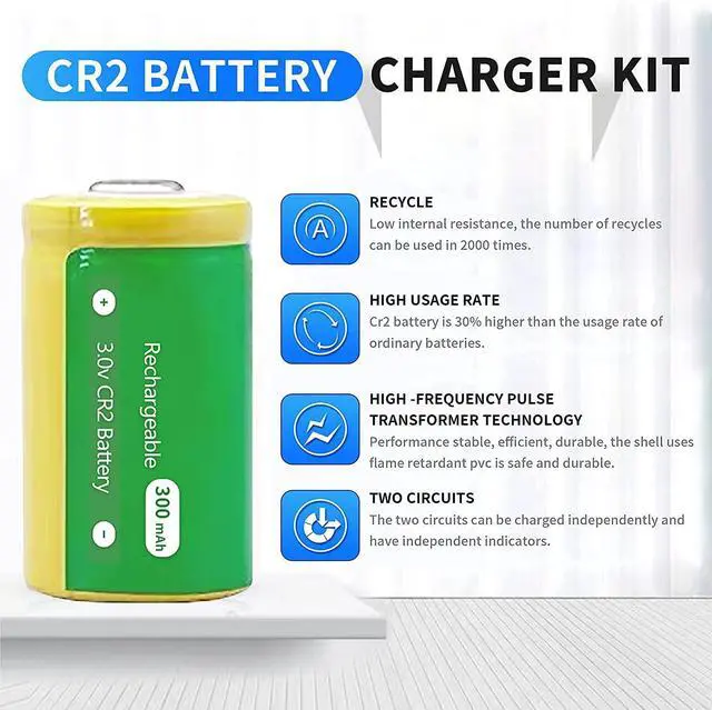 Alt view image 4 of 5 - USB CR2 3.0V Charger Set CR2 3V Camera Battery CR15H270 USB Charger with 4pcs 300Mah Rechargeable CR2 3V Battery for Instant mini25 Camera Photo Digital Harinezumi Sight Golf Rangefinder Disc Brake