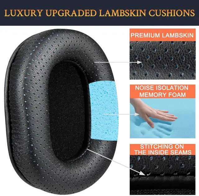 Alt view image 3 of 5 - SOULWIT Lambskin Earpads Replacement for Audio Technica ATH M50X M50XBT M50RD M40X M30X M20X MSR7 SX1 Monitor Headphones, Ear Pads Cushions with High-Density Foam - Black