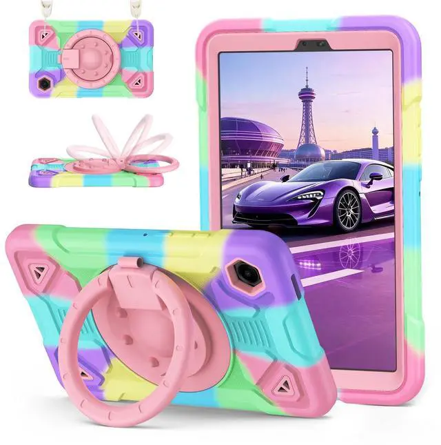 Main image of DreamerX for Samsung Galaxy Tab A11/Tab A9 8.7-Inch 2025/2023 Kids Case with Strap, Heavy Duty Shockproof Silicone Girls Girly Cute Cover w/ 360 Rotating Handle Stand Shoulder Strap, Purple/Colorful