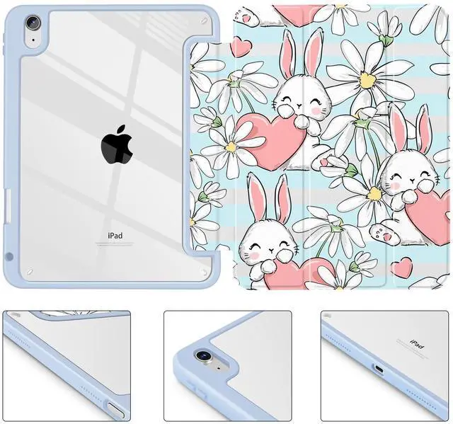Alt view image 5 of 5 - May Chen for iPad (A16) 11th Generation Case 11 Inch 2025, iPad 10th Gen Case 2022 10.9 inch, Built-in Pencil Holder with Shockproof Cover Clear Transparent Back Shell Auto Wake/Sleep, Heart Rabbits