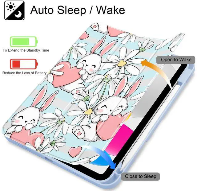 Alt view image 3 of 5 - May Chen for iPad (A16) 11th Generation Case 11 Inch 2025, iPad 10th Gen Case 2022 10.9 inch, Built-in Pencil Holder with Shockproof Cover Clear Transparent Back Shell Auto Wake/Sleep, Heart Rabbits