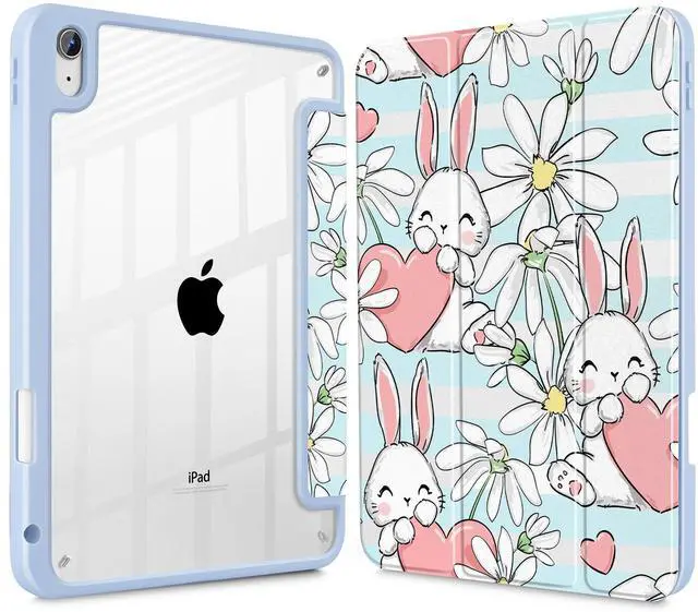 Main image of May Chen for iPad (A16) 11th Generation Case 11 Inch 2025, iPad 10th Gen Case 2022 10.9 inch, Built-in Pencil Holder with Shockproof Cover Clear Transparent Back Shell Auto Wake/Sleep, Heart Rabbits