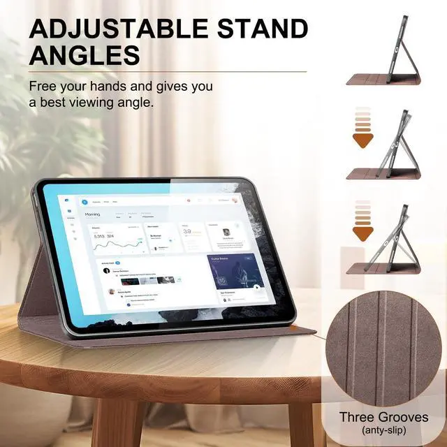 Alt view image 3 of 5 - Thryxop Genuine Leather Case for iPad 11th Gen 11" (2025/A16) & 10th Gen 10.9" (2022) ^^ Slim Protective Cover with Adjustable Stand, Auto Wake/Sleep, Premium Leather ^^ Dark Brown