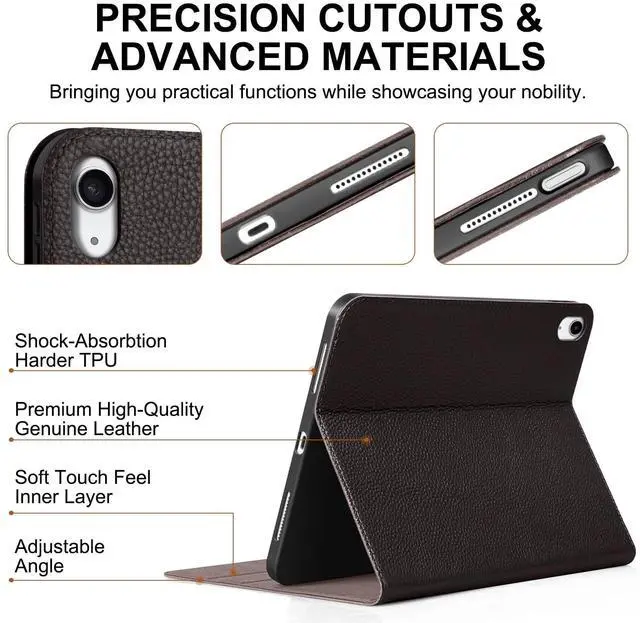 Alt view image 5 of 5 - Thryxop Genuine Leather Case for iPad 11th Gen 11" (2025/A16) & 10th Gen 10.9" (2022) ^^ Slim Protective Cover with Adjustable Stand, Auto Wake/Sleep, Premium Leather ^^ Dark Brown