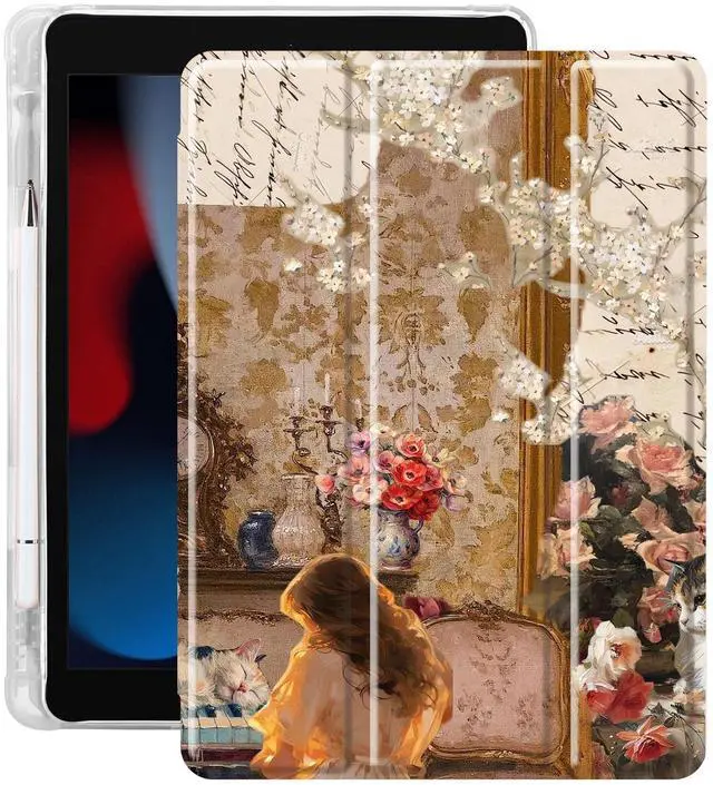 Main image of Idocolors Case for iPad 11 inch (A16 Chip) 2025 Generation 11th / iPad 10.9 inch 2022 10th Gen, Built-in Pencil Holder with Soft TPU Shockproof Back Shell Auto Wake/Sleep, Vintage Lady