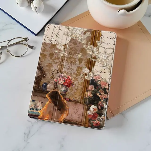 Alt view image 3 of 5 - Idocolors Case for iPad 11 inch (A16 Chip) 2025 Generation 11th / iPad 10.9 inch 2022 10th Gen, Built-in Pencil Holder with Soft TPU Shockproof Back Shell Auto Wake/Sleep, Vintage Lady