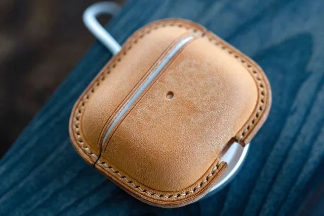 Alt view image 2 of 5 - Airpods 3 Case Vegetable Tanned Italian Leather Handmade Supports Wireless Charging (Natural)