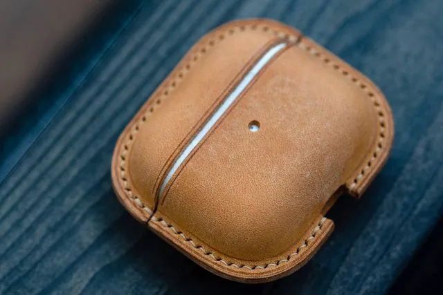 Alt view image 4 of 5 - Airpods 3 Case Vegetable Tanned Italian Leather Handmade Supports Wireless Charging (Natural)