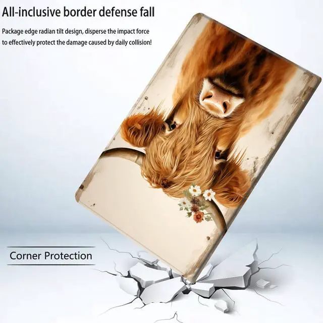 Alt view image 3 of 5 - Bxgolkgd Tablet Case for iPad 9.7 Inch (2017/2018 Model,5th/6th Generation),Shockproof Stand Cover with Heat Dissipation,Auto Wake/Sleep Function,Cute Highland Cow