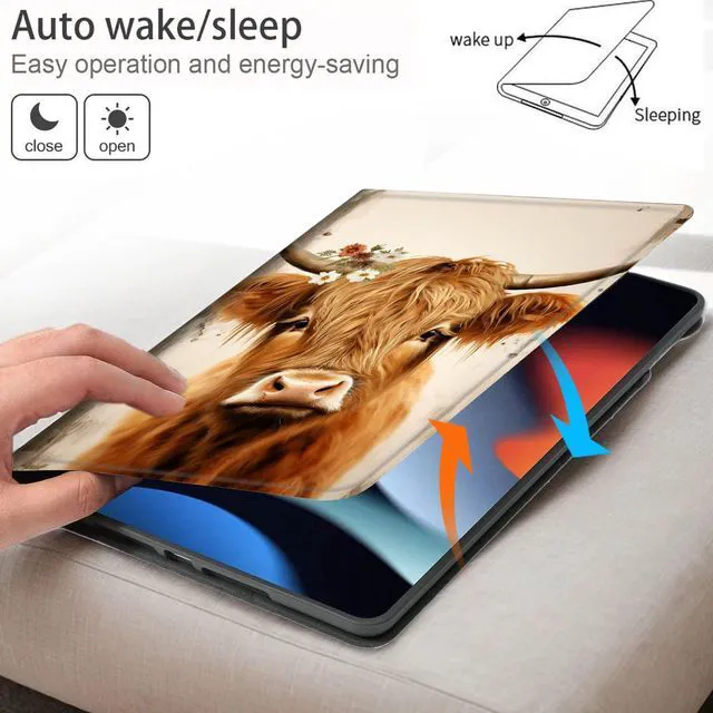 Alt view image 4 of 5 - Bxgolkgd Tablet Case for iPad 9.7 Inch (2017/2018 Model,5th/6th Generation),Shockproof Stand Cover with Heat Dissipation,Auto Wake/Sleep Function,Cute Highland Cow