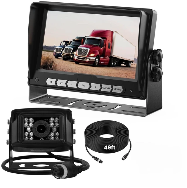 Main image of 1080P Wired Backup Camera with 7" Screen, No Delays, Night Vision Rear View Camera with 150 Wide Angle, Waterproof IP69K for Semi-Trucks, RVs, Trailers, Tractors & Excavators