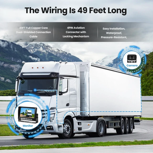 Alt view image 2 of 5 - 1080P Wired Backup Camera with 7" Screen, No Delays, Night Vision Rear View Camera with 150 Wide Angle, Waterproof IP69K for Semi-Trucks, RVs, Trailers, Tractors & Excavators