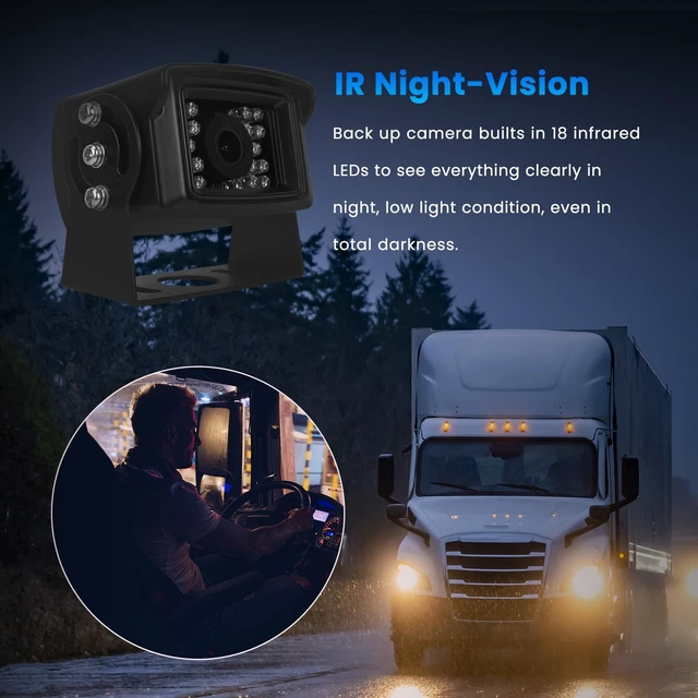 Alt view image 4 of 5 - 1080P Wired Backup Camera with 7" Screen, No Delays, Night Vision Rear View Camera with 150 Wide Angle, Waterproof IP69K for Semi-Trucks, RVs, Trailers, Tractors & Excavators