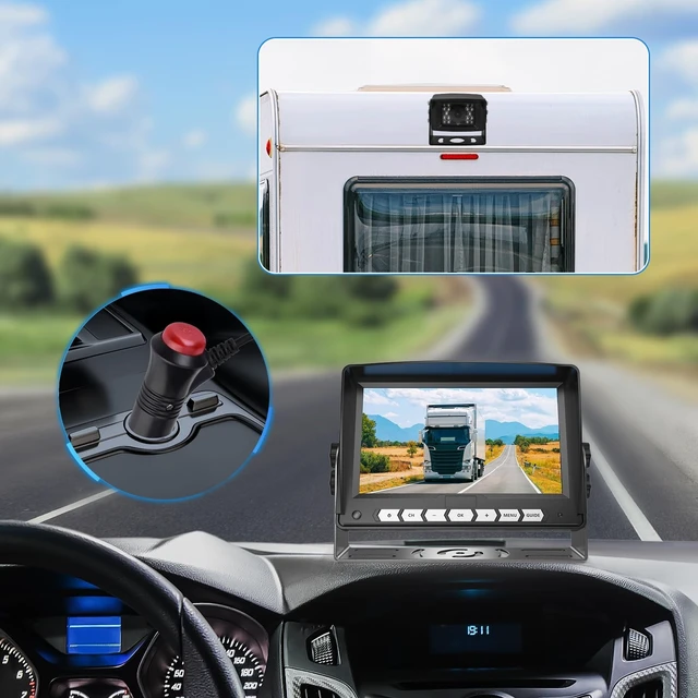 Alt view image 5 of 5 - 1080P Wired Backup Camera with 7" Screen, No Delays, Night Vision Rear View Camera with 150 Wide Angle, Waterproof IP69K for Semi-Trucks, RVs, Trailers, Tractors & Excavators