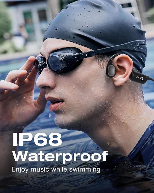 Alt view image 2 of 5 - QMHL Swimming Headphones-Bone Conduction Headphones, IP68 Waterproof Built-in MP3 Player 32G Memory, Underwater Swimming Bluetooth V6.0 Headset, Wireless Open Earphones, for Running, Cycling (B