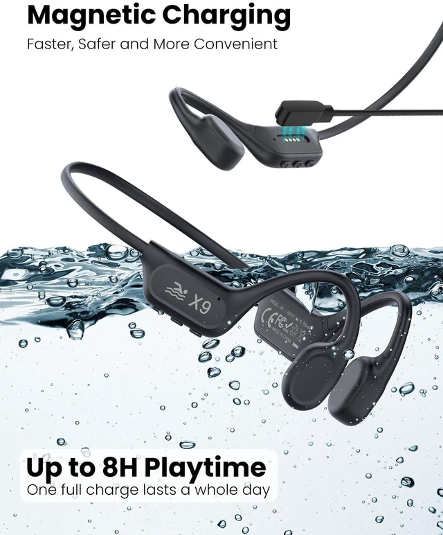 Alt view image 3 of 5 - QMHL Swimming Headphones-Bone Conduction Headphones, IP68 Waterproof Built-in MP3 Player 32G Memory, Underwater Swimming Bluetooth V6.0 Headset, Wireless Open Earphones, for Running, Cycling (B