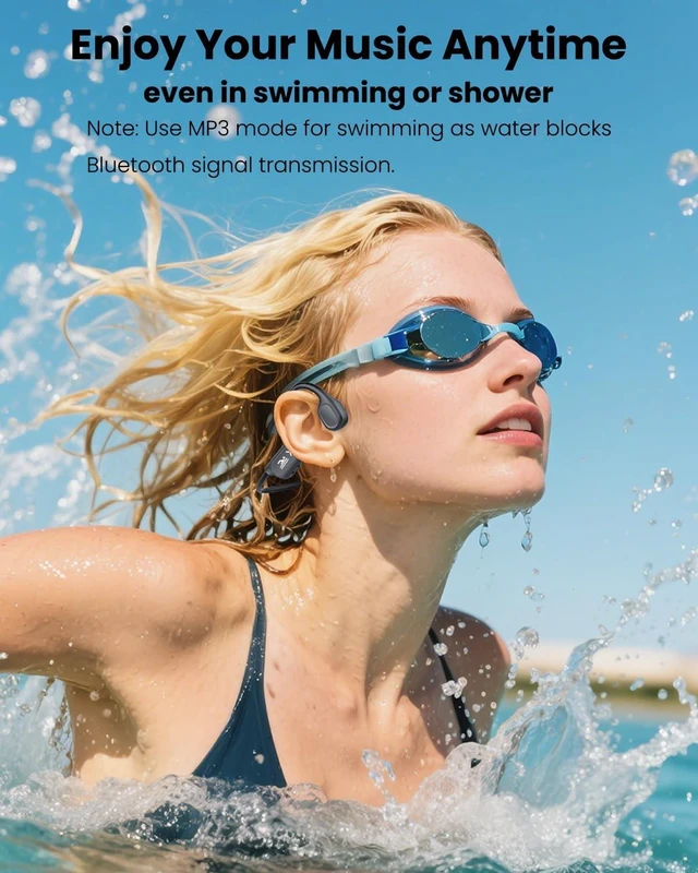 Alt view image 4 of 5 - QMHL Swimming Headphones-Bone Conduction Headphones, IP68 Waterproof Built-in MP3 Player 32G Memory, Underwater Swimming Bluetooth V6.0 Headset, Wireless Open Earphones, for Running, Cycling (B