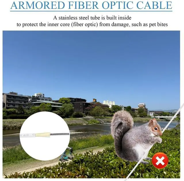 Alt view image 2 of 5 - Zerci 50m (164ft) Armored Network Fibre Optic Cable SC/APC to SC/APC OS2 Simplex Singlemode 9/125m LSZH FTTH 3.0mm Patch Cord Fiber Cables with Adapter Coupler