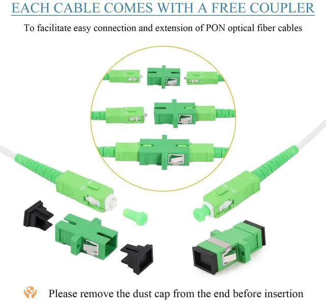 Alt view image 5 of 5 - Zerci 50m (164ft) Armored Network Fibre Optic Cable SC/APC to SC/APC OS2 Simplex Singlemode 9/125m LSZH FTTH 3.0mm Patch Cord Fiber Cables with Adapter Coupler