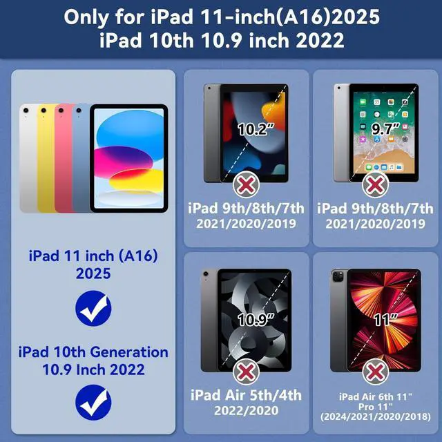 Alt view image 2 of 5 - Grifobes for iPad A16 11th/10th Generation Case 2025/2022, for 11 Inch/10.9 Inch iPad Case Cover with Screen Protector, 360Rotate Stand, Hand & Shoulder Strap, Pencil Holder, Black