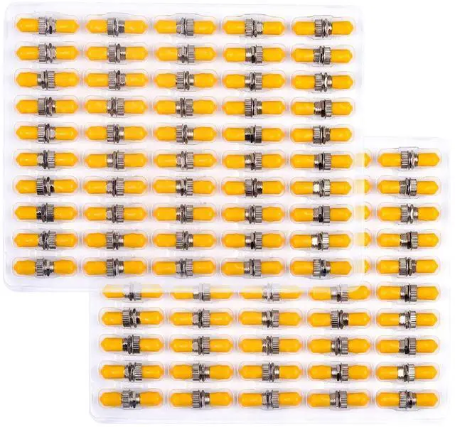 Main image of Duogalia 100-Pack ST Fiber Optical Couplers Adapter Cable Barrel Connector ST to ST Bulkhead Fiber Coupler Singlemode, Yellow Cap