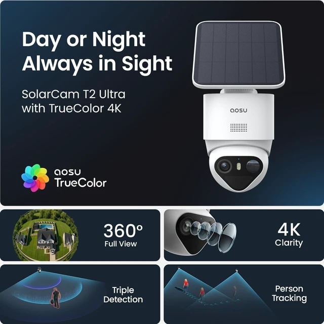 Alt view image 2 of 5 - aosu T2 Ultra 4K Security Camera Wireless Outdoor, 360 AI Triple Detection