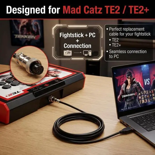 Alt view image 2 of 5 - Pidwaok USB to GX12-5 Aviation Cable for Mad Catz TE2 / TE2+ Fightstick, 1m/3.3ft PC Connection Data Sync Cable
