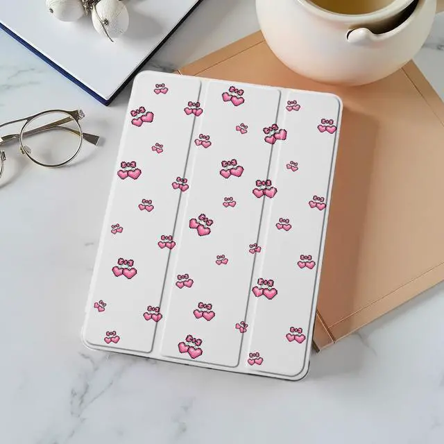 Alt view image 2 of 5 - Idocolors Case for iPad 7th/8th/9th Generation (2019/2020/2021) 10.2", Built-in Pencil Holder with Soft TPU Shockproof Back Shell Auto Wake/Sleep, Cherry-White