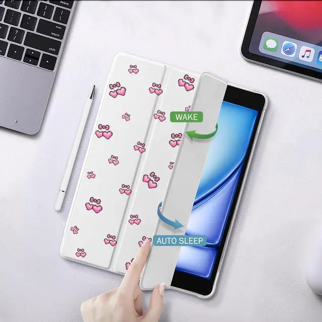 Alt view image 4 of 5 - Idocolors Case for iPad 7th/8th/9th Generation (2019/2020/2021) 10.2", Built-in Pencil Holder with Soft TPU Shockproof Back Shell Auto Wake/Sleep, Cherry-White