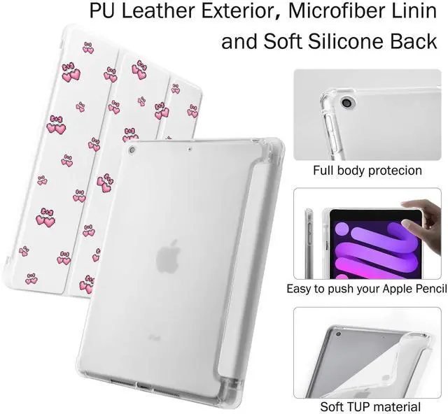 Alt view image 5 of 5 - Idocolors Case for iPad 7th/8th/9th Generation (2019/2020/2021) 10.2", Built-in Pencil Holder with Soft TPU Shockproof Back Shell Auto Wake/Sleep, Cherry-White