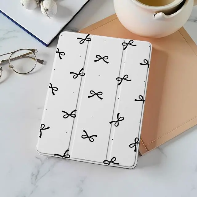 Alt view image 2 of 5 - Idocolors Case for iPad 7th/8th/9th Generation (2019/2020/2021) 10.2", Built-in Pencil Holder with Soft TPU Shockproof Back Shell Auto Wake/Sleep, Black Bow-White