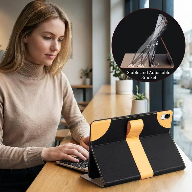 Alt view image 3 of 5 - CPNVWA Case for iPad A16 11th Gen 11 Inch,iPad 10th Gen. 10.9 Inch,Leather Folio Cover with Auto Wake/Sleep, Adjustable Stand,Magnetic Buckle Closure Protection Case-Single Strap Black