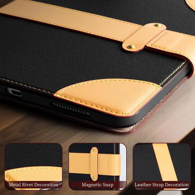 Alt view image 4 of 5 - CPNVWA Case for iPad A16 11th Gen 11 Inch,iPad 10th Gen. 10.9 Inch,Leather Folio Cover with Auto Wake/Sleep, Adjustable Stand,Magnetic Buckle Closure Protection Case-Single Strap Black