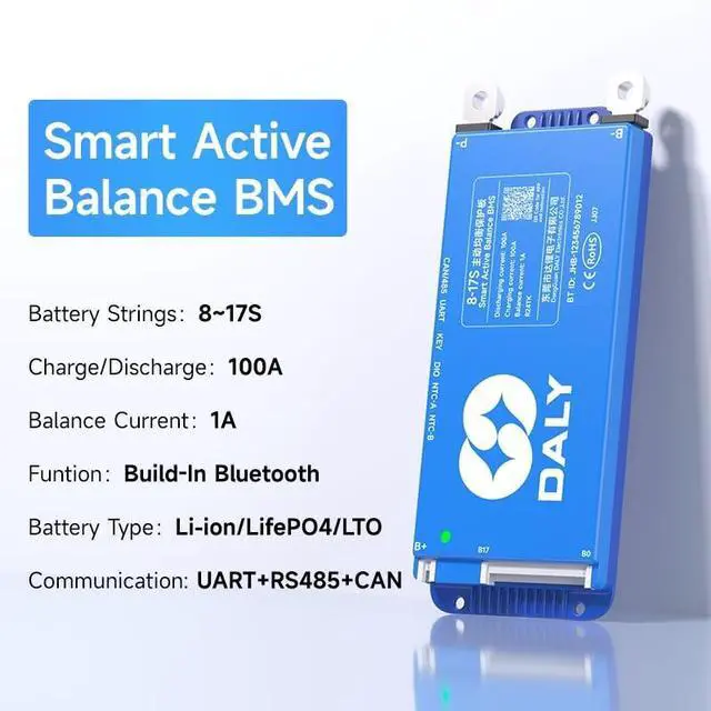 Alt view image 2 of 5 - DALY 100A 8S-17S 24V-60V Smart BMS with 1A Active Balancer and Build-in Bluetooth RS485 CAN for Lithium Battery NCM/LFP/LTO Pack