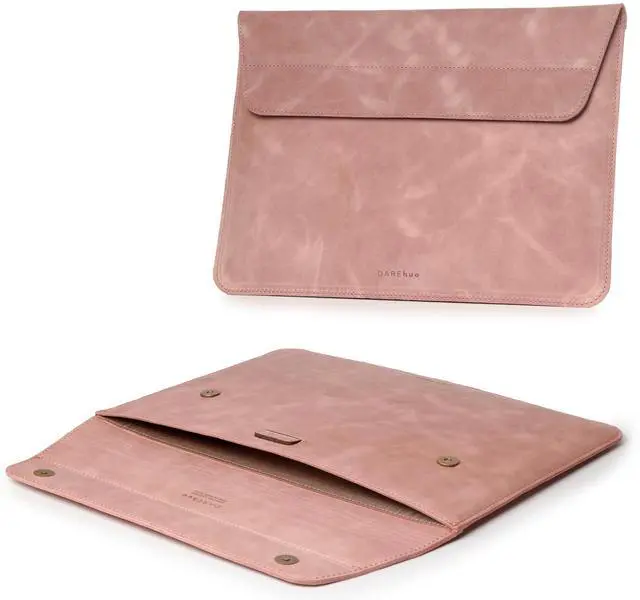 Alt view image 3 of 5 - DAREhue 13" 14" 15" 16" Genuine Full Grain Leather Laptop Sleeve with Built-in Stand & Padding (Fits MacBook Air/Pro & Other 13.3/13.6/14.2/15.6 inch Laptops) (Rose Pink, 15 - 16)