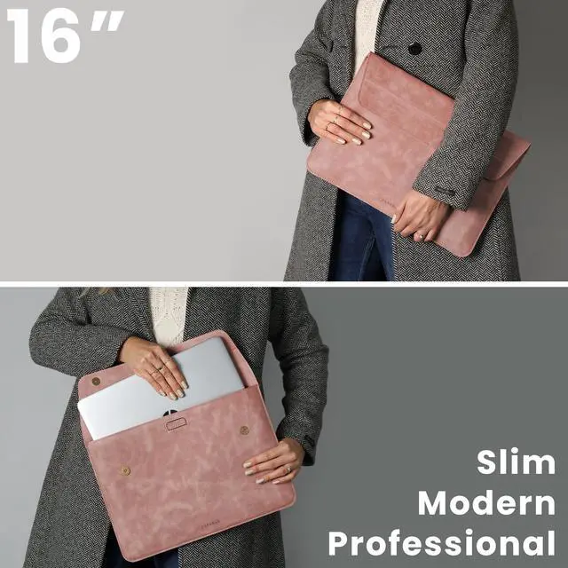 Alt view image 4 of 5 - DAREhue 13" 14" 15" 16" Genuine Full Grain Leather Laptop Sleeve with Built-in Stand & Padding (Fits MacBook Air/Pro & Other 13.3/13.6/14.2/15.6 inch Laptops) (Rose Pink, 15 - 16)